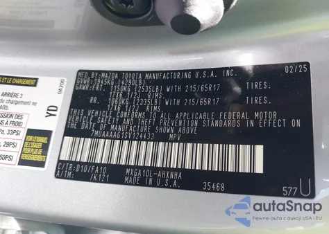 2025 Toyota Corolla Cross L from USA, damaged, VIN 7MUAAAAG1SV124433